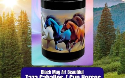 Taza Decorada Caballos Black Mug 11oz, Black Mug 15oz, Art Beautiful Horses.